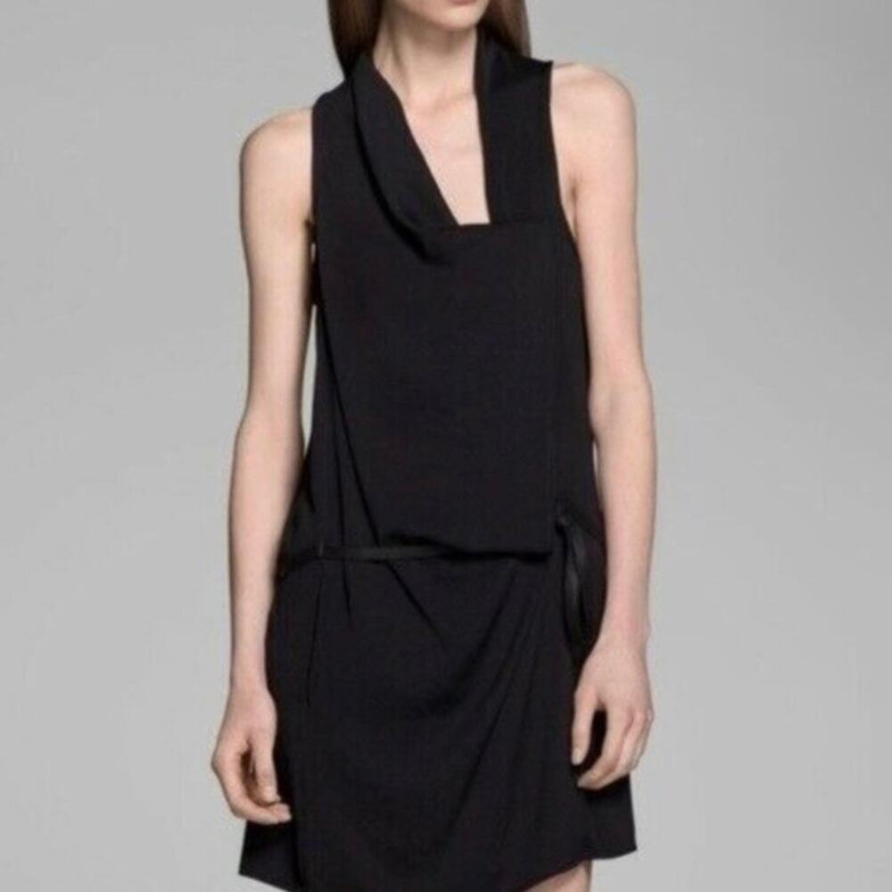 Helmut Lang black Draped asymmetric sleeveless Wrap Dress Size 0